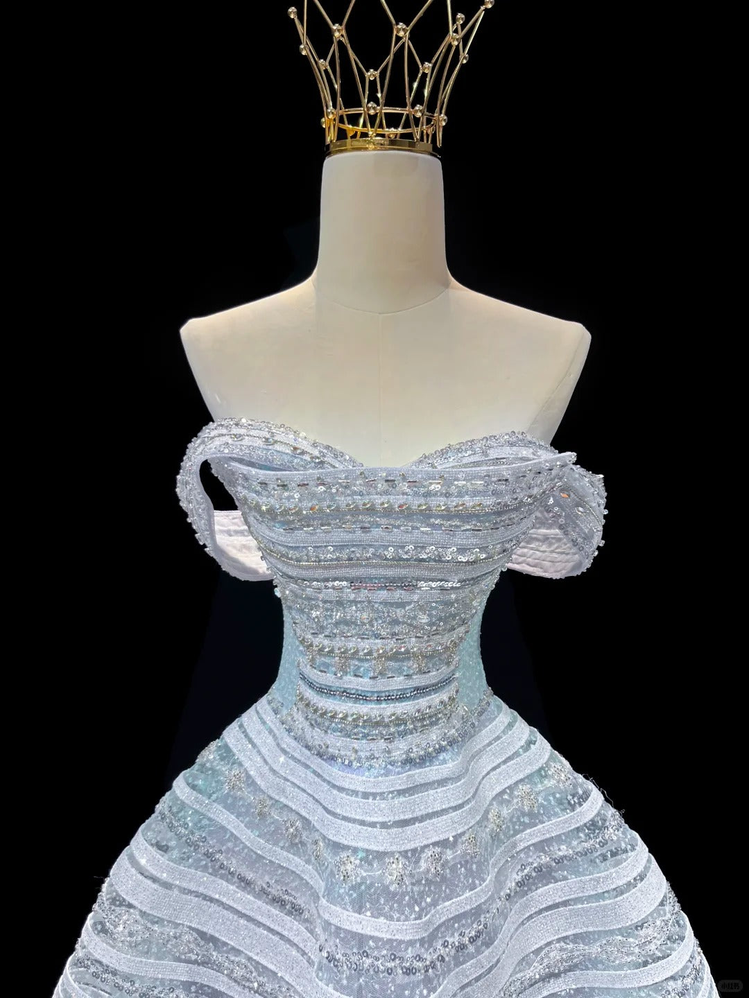 SL219 Dreamy Off-Shoulder Blue Glitter A-Line Evening Dress