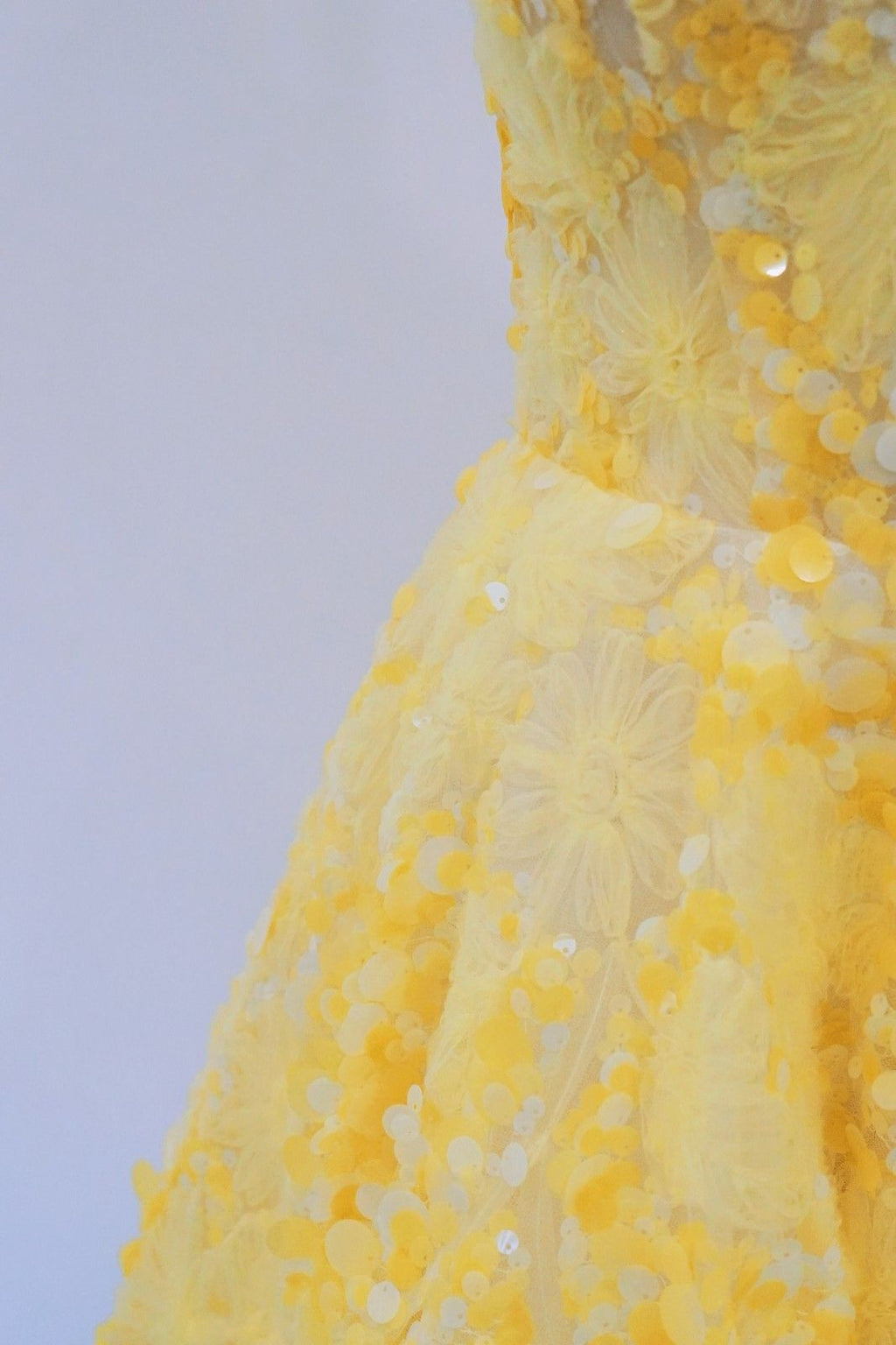 Yellow Floral Strapless A-Line Prom Dress EL101