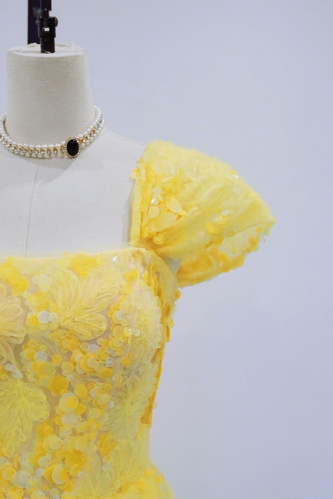 Yellow Floral Strapless A-Line Prom Dress EL101