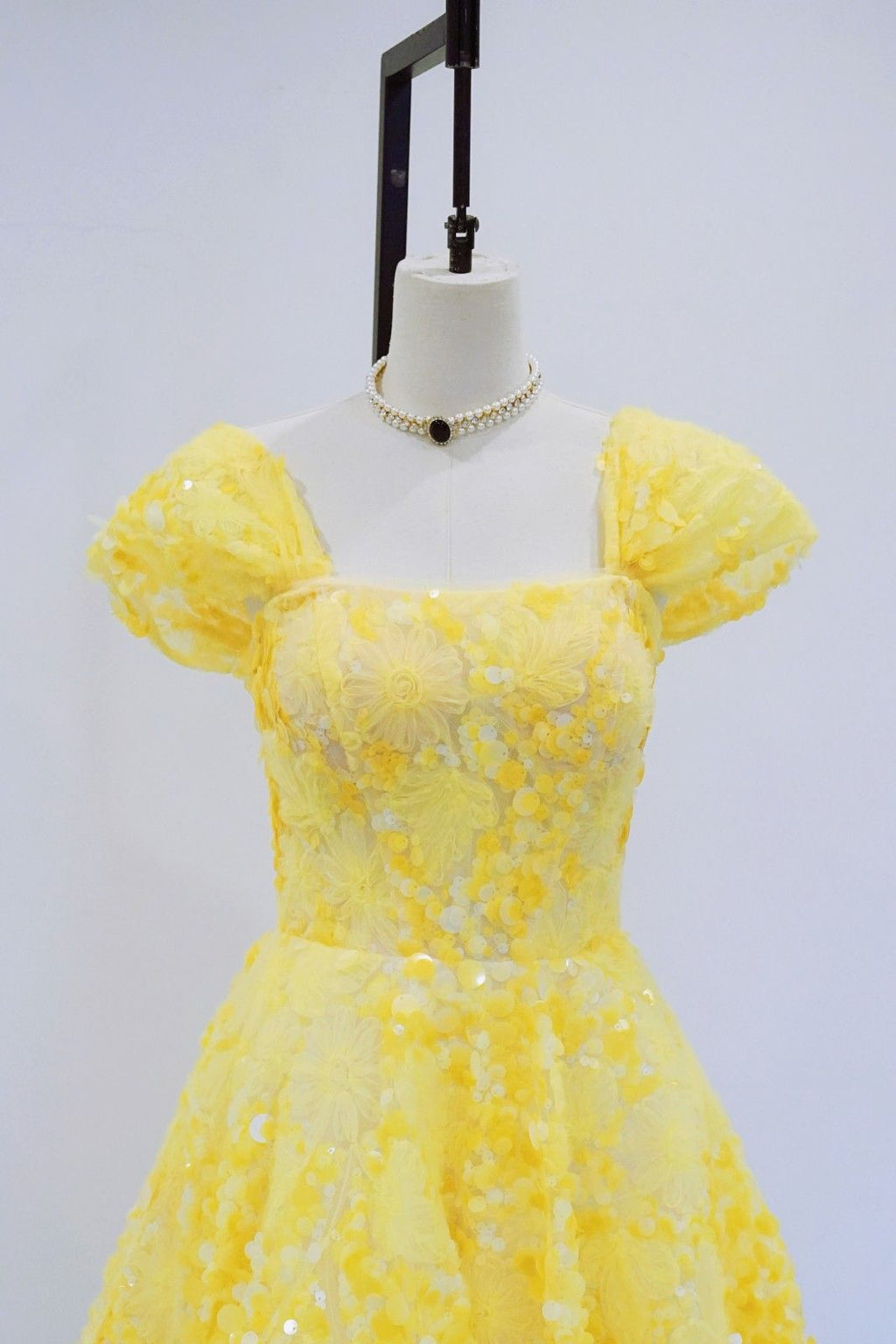 Yellow Floral Strapless A-Line Prom Dress EL101