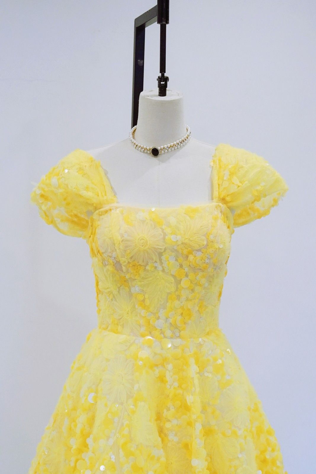 Yellow Floral Strapless A-Line Prom Dress EL101