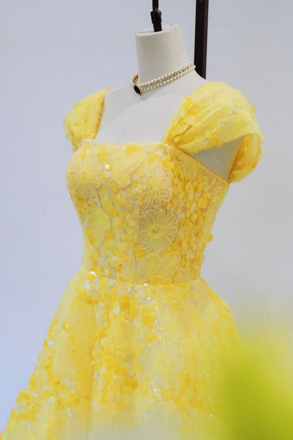 Yellow Floral Strapless A-Line Prom Dress EL101