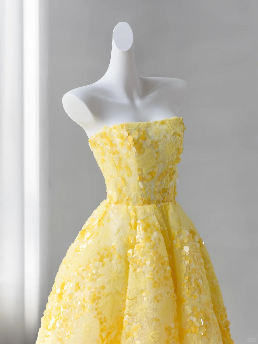 Yellow Floral Strapless A-Line Prom Dress EL101