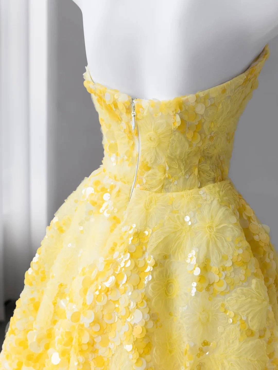 Yellow Floral Strapless A-Line Prom Dress EL101