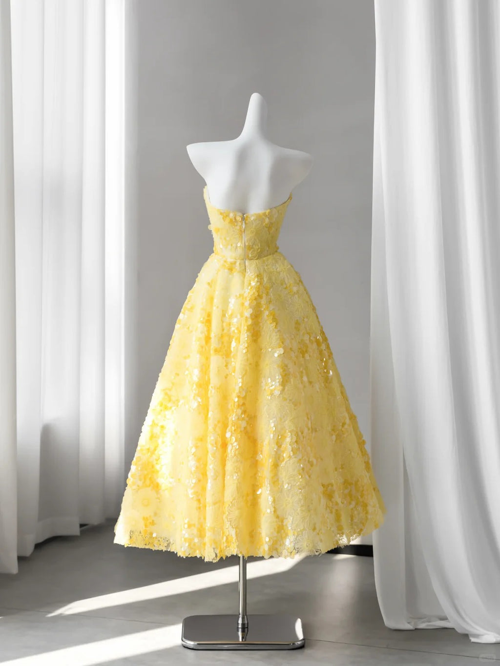 Yellow Floral Strapless A-Line Prom Dress EL101