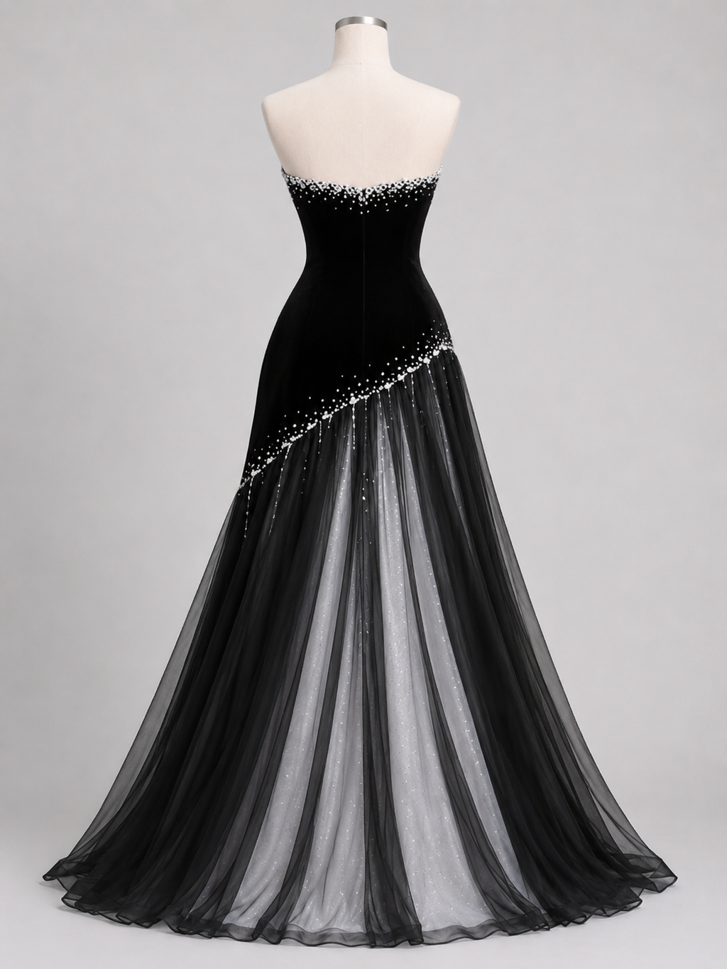 High-End Midnight Velvet Pearl Stardust Evening Dress YJ122