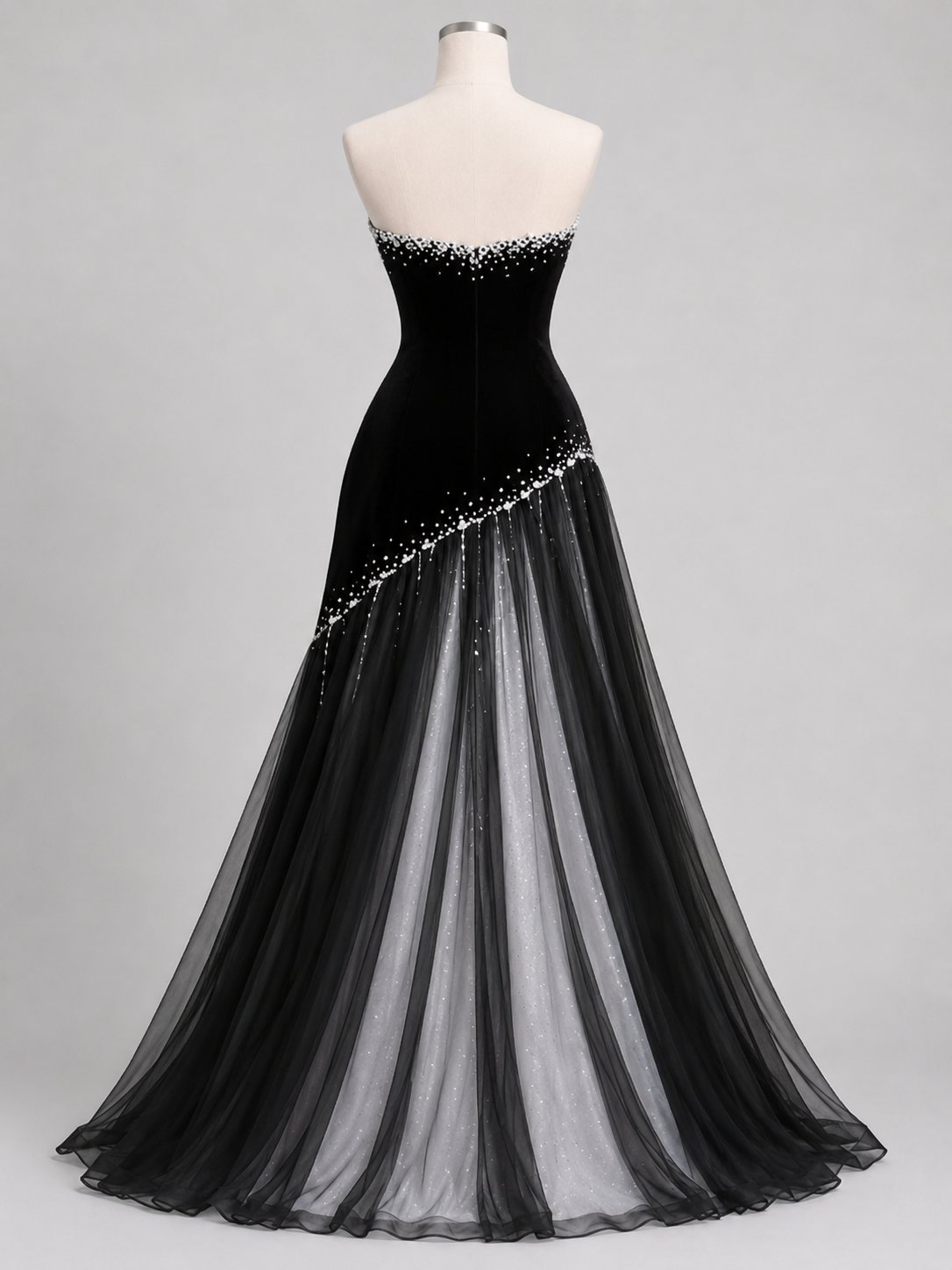High-End Midnight Velvet Pearl Stardust Evening Dress YJ122
