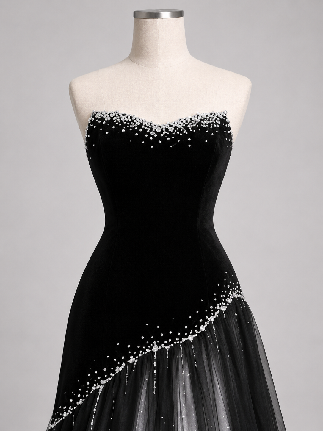 High-End Midnight Velvet Pearl Stardust Evening Dress YJ122