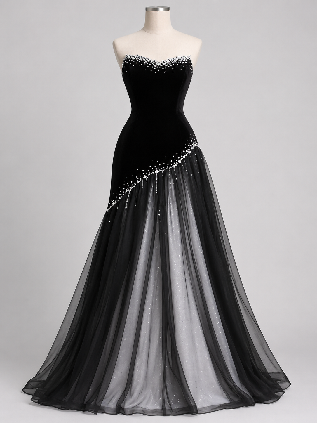 High-End Midnight Velvet Pearl Stardust Evening Dress YJ122