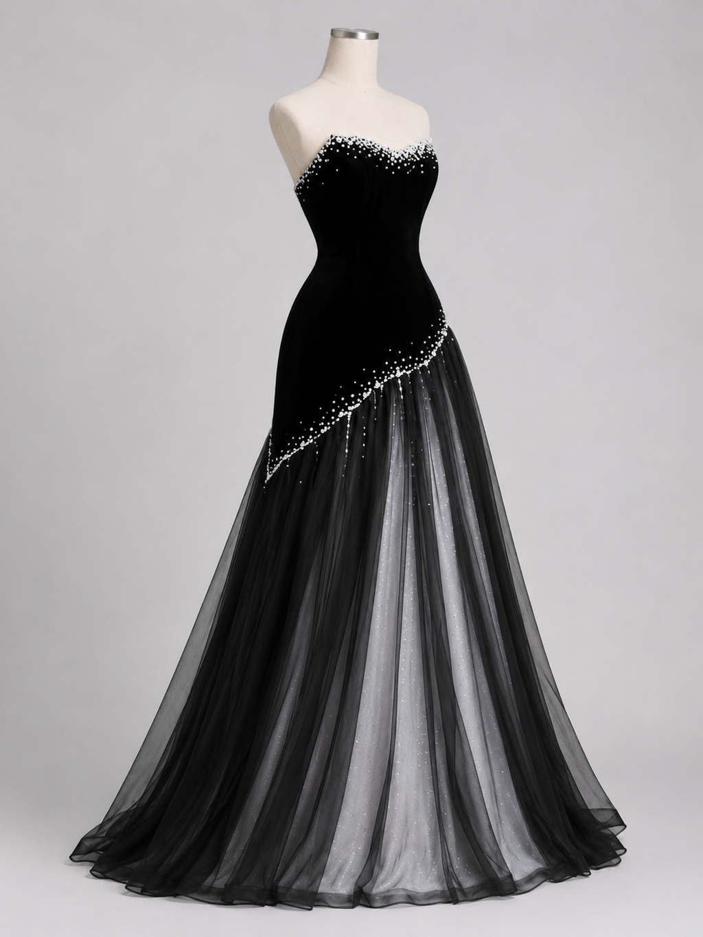 High-End Midnight Velvet Pearl Stardust Evening Dress YJ122