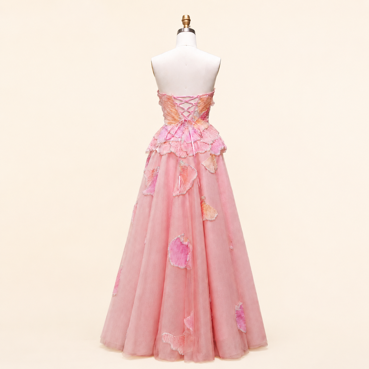 Elegant Pink 3D Floral Beaded Ball Gown Evening Dress YL142