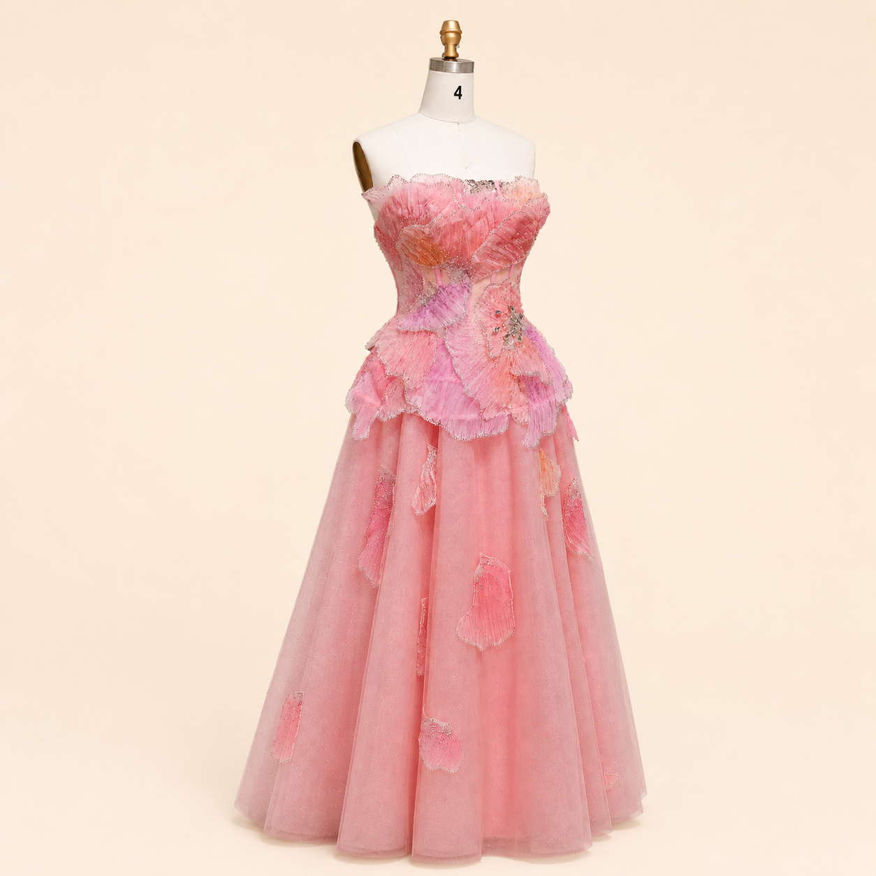 Elegant Pink 3D Floral Beaded Ball Gown Evening Dress YL142